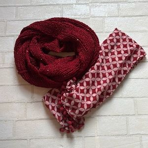 Betsy Johnson infinity scarf plus cute Pom Pom scarf - set of two